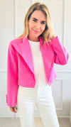 Sequins Striped Cropped Plunged Blazer-150 Cardigans/Layers-LA ROS-Coastal Bloom Boutique, find the trendiest versions of the popular styles and looks Located in Indialantic, FL