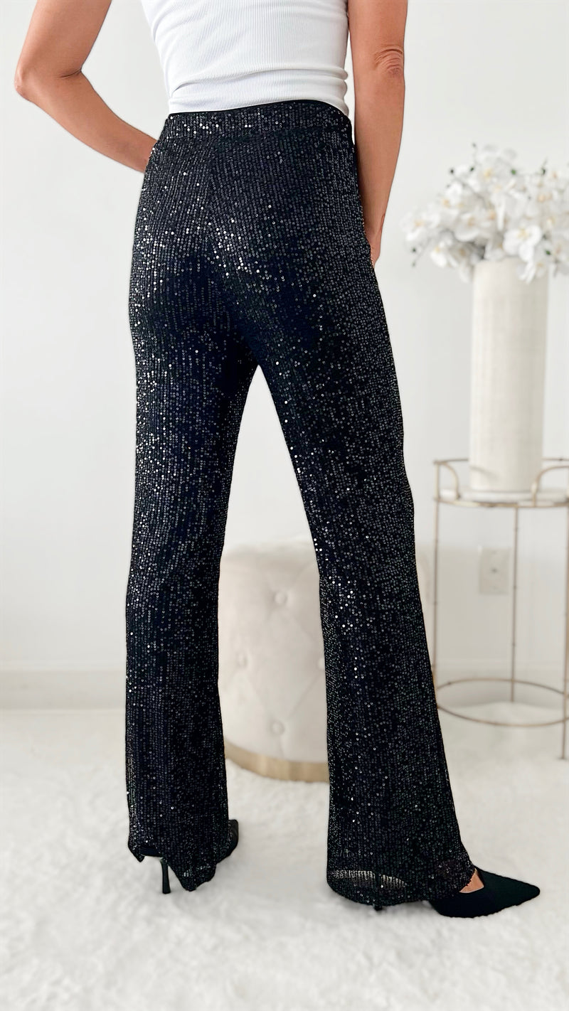 Born to Shine Sequin Pants - Black-170 Bottoms-MAIN STRIP-Coastal Bloom Boutique, find the trendiest versions of the popular styles and looks Located in Indialantic, FL