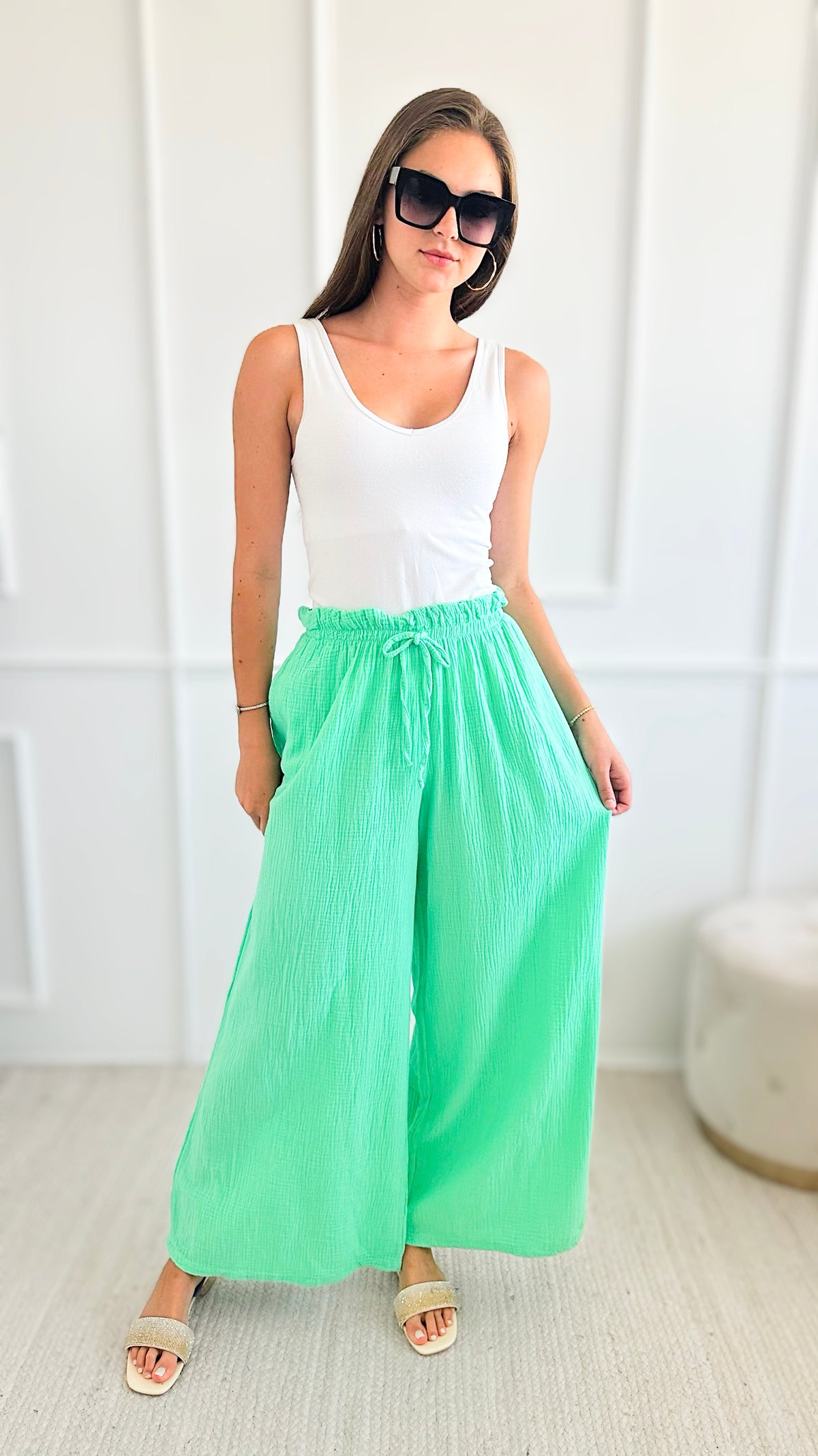Whispering Willow Italian Palazzos - Mint-pants-Italianissimo-Coastal Bloom Boutique, find the trendiest versions of the popular styles and looks Located in Indialantic, FL