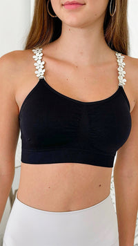 One Size Black w/ White Vegan Flower Strap Bra-220 Intimates-Strap-its-Coastal Bloom Boutique, find the trendiest versions of the popular styles and looks Located in Indialantic, FL