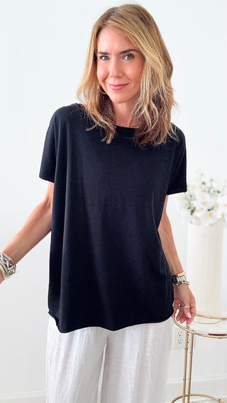 Easy Breezy Italian tee - Black-110 Short Sleeve Tops-Italianissimo-Coastal Bloom Boutique, find the trendiest versions of the popular styles and looks Located in Indialantic, FL