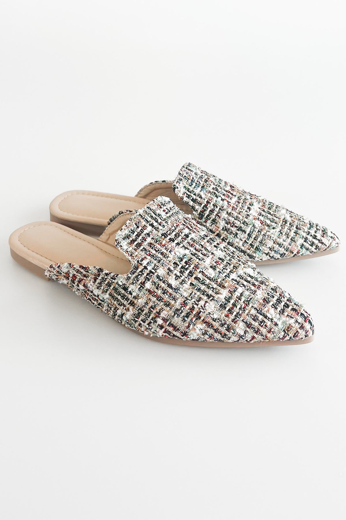 Multicolor Tweed Flat Mules-250 Shoes-Darling-Coastal Bloom Boutique, find the trendiest versions of the popular styles and looks Located in Indialantic, FL