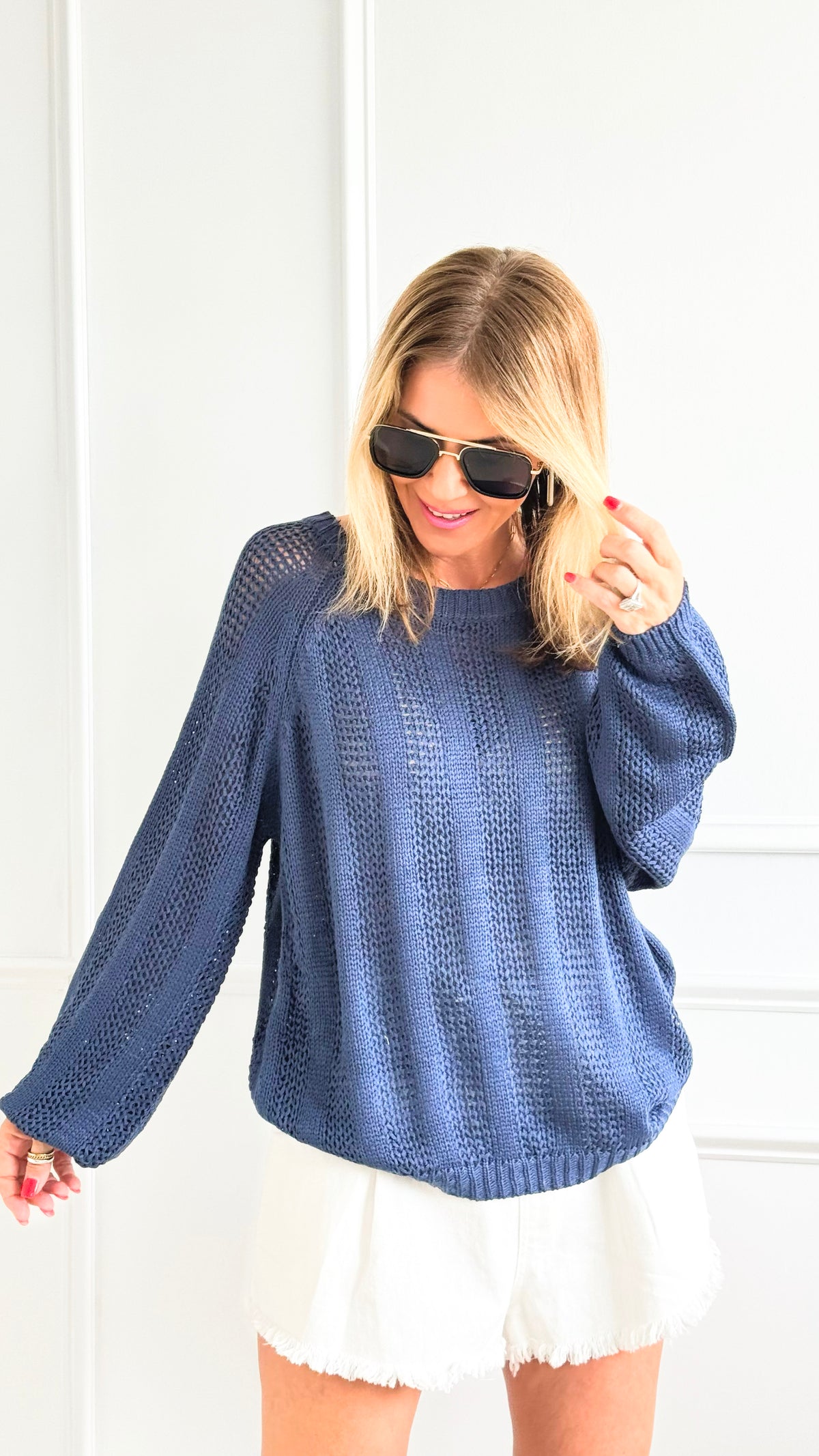 Striped Cable Knit Sweater - Grey Blue-140 Sweaters-Miracle-Coastal Bloom Boutique, find the trendiest versions of the popular styles and looks Located in Indialantic, FL