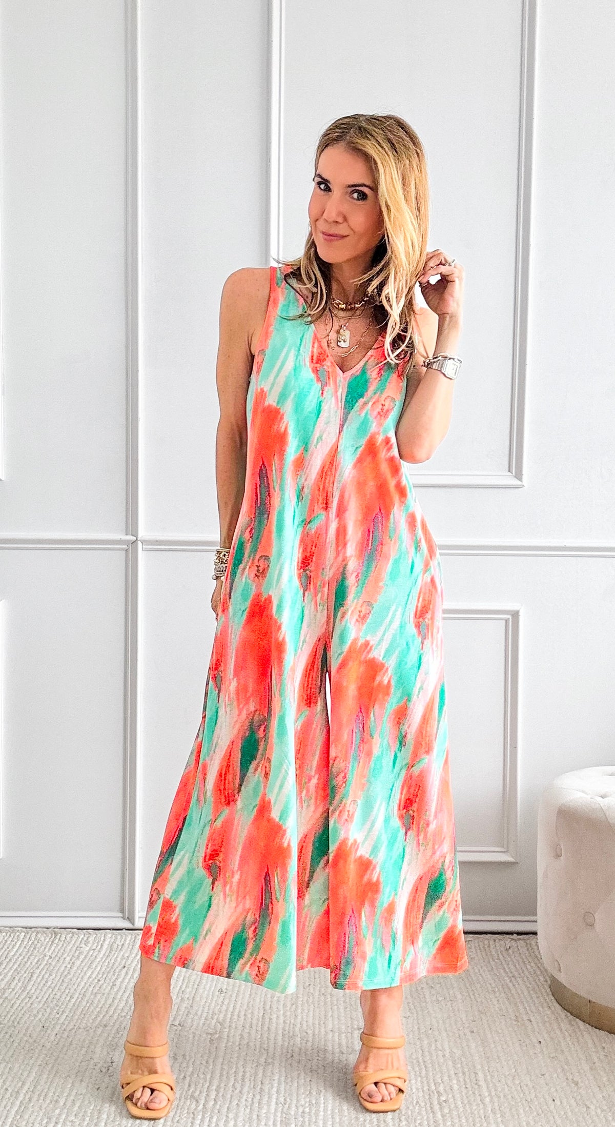 Brushstrokes Print Jersey Jumpsuit-200 Dresses/Jumpsuits/Rompers-HYFVE-Coastal Bloom Boutique, find the trendiest versions of the popular styles and looks Located in Indialantic, FL