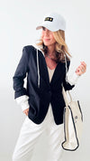 Contrast Hooded Blazer - Black-160 Jackets-RISEN JEANS-Coastal Bloom Boutique, find the trendiest versions of the popular styles and looks Located in Indialantic, FL