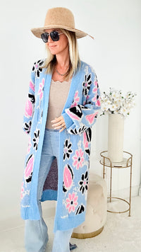 Dazing Dasies Italian Long Cardigan - Sky Blue-150 Cardigans/Layers-Yolly-Coastal Bloom Boutique, find the trendiest versions of the popular styles and looks Located in Indialantic, FL