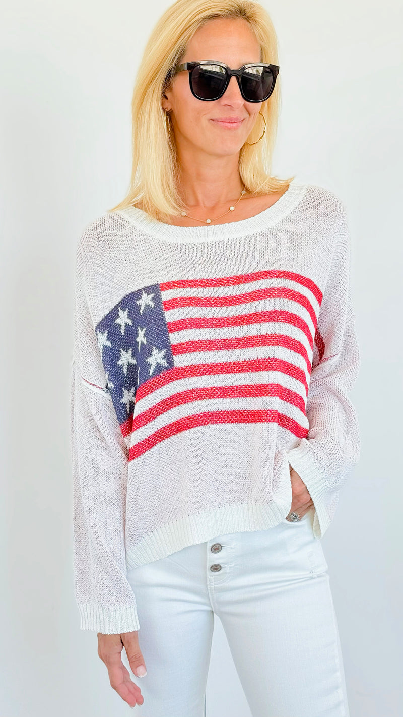 Flag Print Oversized Sweater-140 Sweaters-Miracle-Coastal Bloom Boutique, find the trendiest versions of the popular styles and looks Located in Indialantic, FL