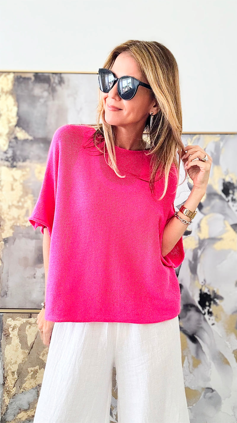 Amalfi Coast Italian Knit Pullover - Fuchsia-140 Sweaters-Italianissimo-Coastal Bloom Boutique, find the trendiest versions of the popular styles and looks Located in Indialantic, FL