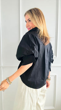 Puff Sleeves Pintuck Top - Black-210 Loungewear/Sets-rivir-Coastal Bloom Boutique, find the trendiest versions of the popular styles and looks Located in Indialantic, FL