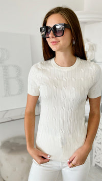 Madison Textured Top - Ivory-110 Short Sleeve Tops-Cielo-Coastal Bloom Boutique, find the trendiest versions of the popular styles and looks Located in Indialantic, FL