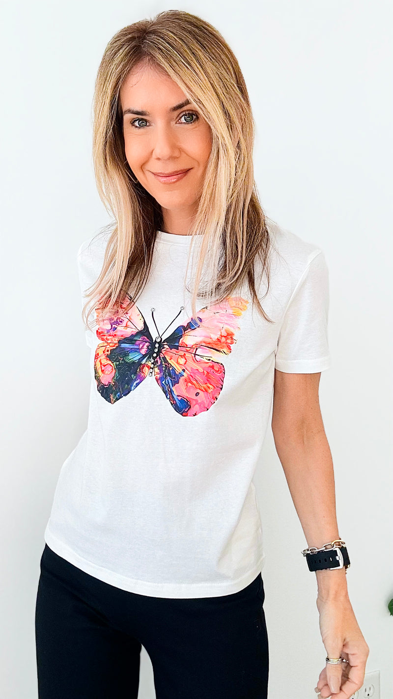 Vibrant Butterfly Printed T-Shirt-110 Short Sleeve Tops-On Twelfth-Coastal Bloom Boutique, find the trendiest versions of the popular styles and looks Located in Indialantic, FL