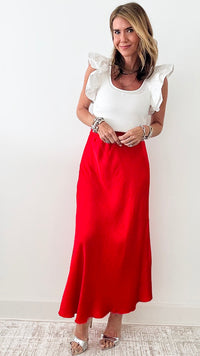 Brooklyn Italian Satin Midi Skirt - Red-170 Bottoms-Germany-Coastal Bloom Boutique, find the trendiest versions of the popular styles and looks Located in Indialantic, FL