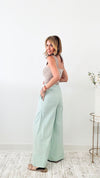 Linen Blend Pant-Mint-170 Bottoms-HYFVE-Coastal Bloom Boutique, find the trendiest versions of the popular styles and looks Located in Indialantic, FL