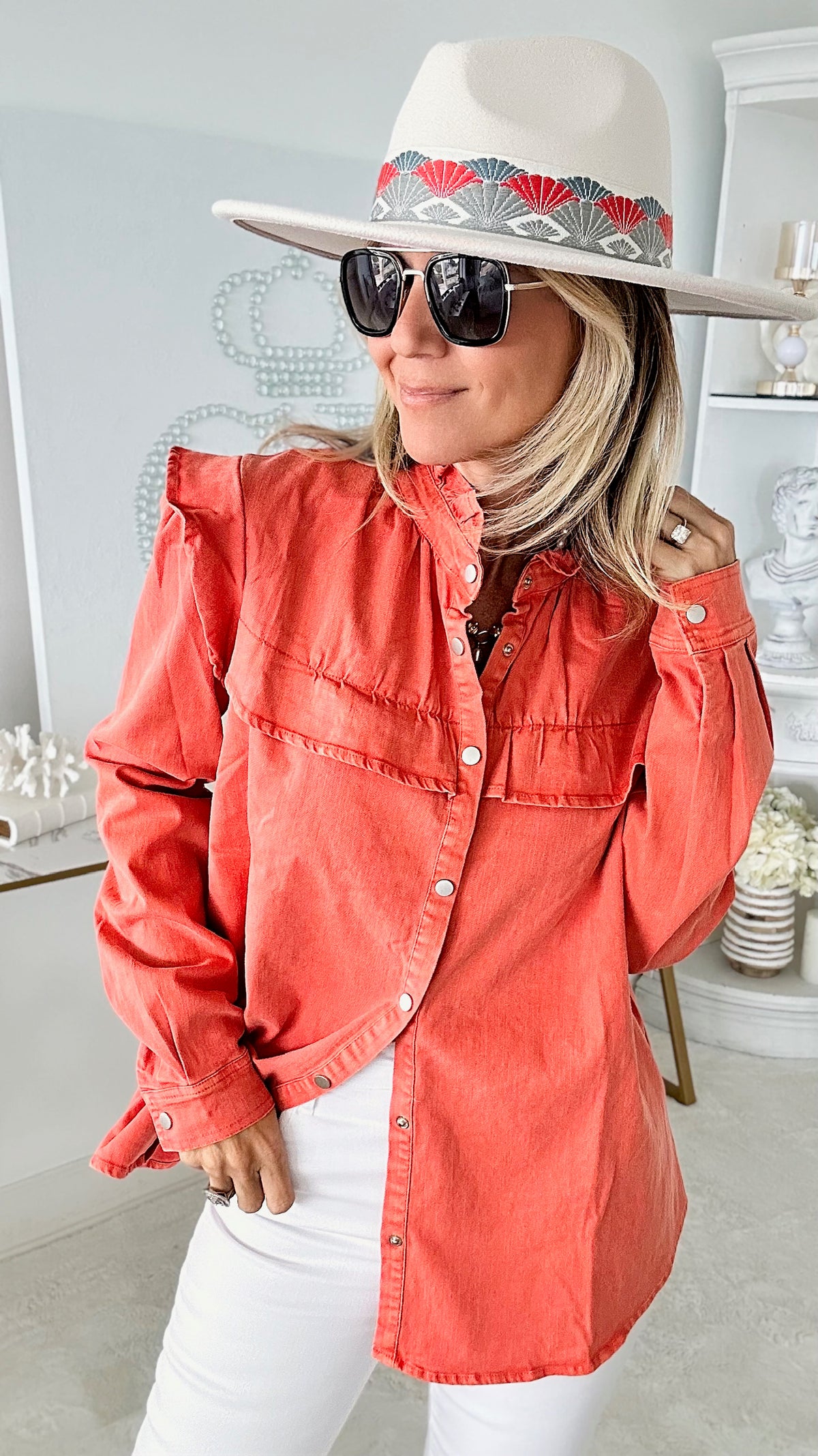 It's Vintage Ruffle Button Up Top-130 Long Sleeve Tops-MAZIK-Coastal Bloom Boutique, find the trendiest versions of the popular styles and looks Located in Indialantic, FL