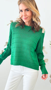 Satin Elegance Italian Sweater - Kelly Green-140 Sweaters-Italianissimo-Coastal Bloom Boutique, find the trendiest versions of the popular styles and looks Located in Indialantic, FL