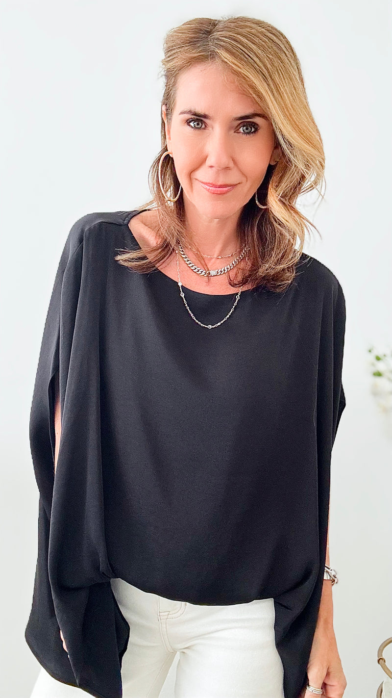 Boat Neck Caftan Top - Black-110 Short Sleeve Tops-TYCHE-Coastal Bloom Boutique, find the trendiest versions of the popular styles and looks Located in Indialantic, FL