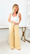 Angora Italian Satin Pant - Gold-170 Bottoms-Italianissimo-Coastal Bloom Boutique, find the trendiest versions of the popular styles and looks Located in Indialantic, FL