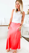 Brooklyn Italian Satin Midi Skirt - Coral-170 Bottoms-Yolly-Coastal Bloom Boutique, find the trendiest versions of the popular styles and looks Located in Indialantic, FL