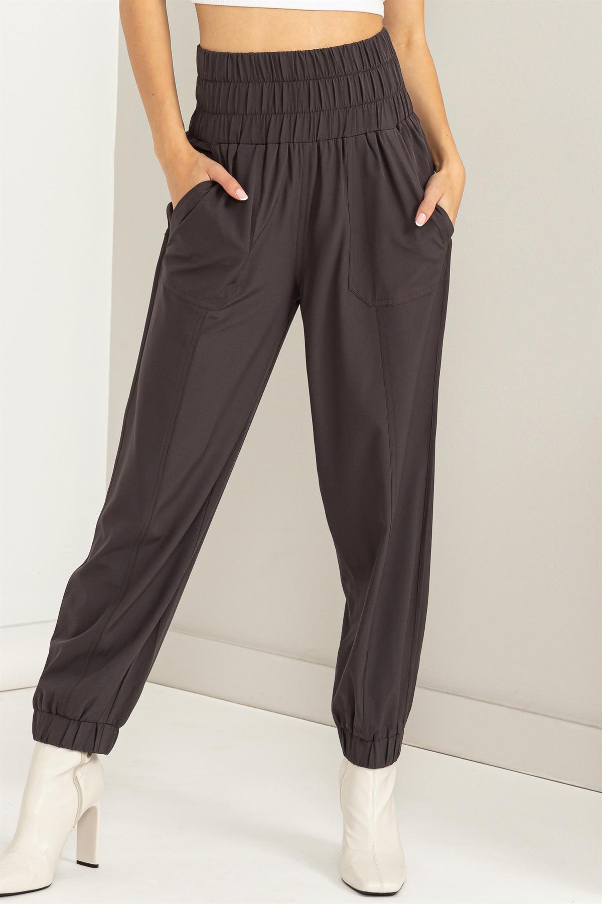 Paperbag Jogger Pants - Charcoal-170 Bottoms-HYFVE-Coastal Bloom Boutique, find the trendiest versions of the popular styles and looks Located in Indialantic, FL