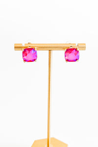 Cushion Stone Stud Evening Earrings - Fuchsia-230 Jewelry-NYW-Coastal Bloom Boutique, find the trendiest versions of the popular styles and looks Located in Indialantic, FL