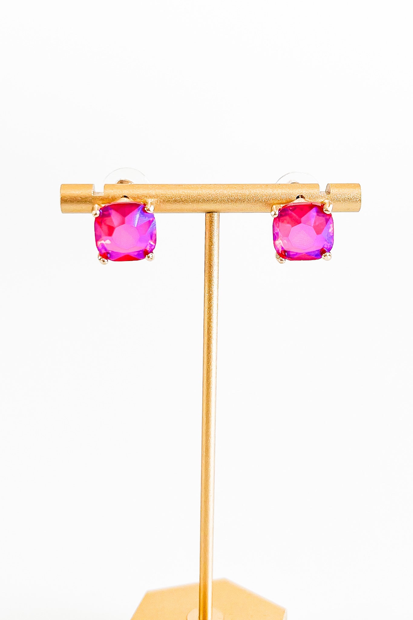 Cushion Stone Stud Evening Earrings - Fuchsia-230 Jewelry-NYW-Coastal Bloom Boutique, find the trendiest versions of the popular styles and looks Located in Indialantic, FL