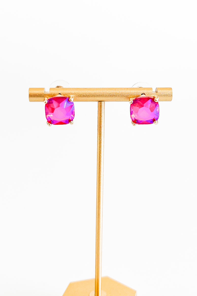 Cushion Stone Stud Evening Earrings - Fuchsia-230 Jewelry-NYW-Coastal Bloom Boutique, find the trendiest versions of the popular styles and looks Located in Indialantic, FL
