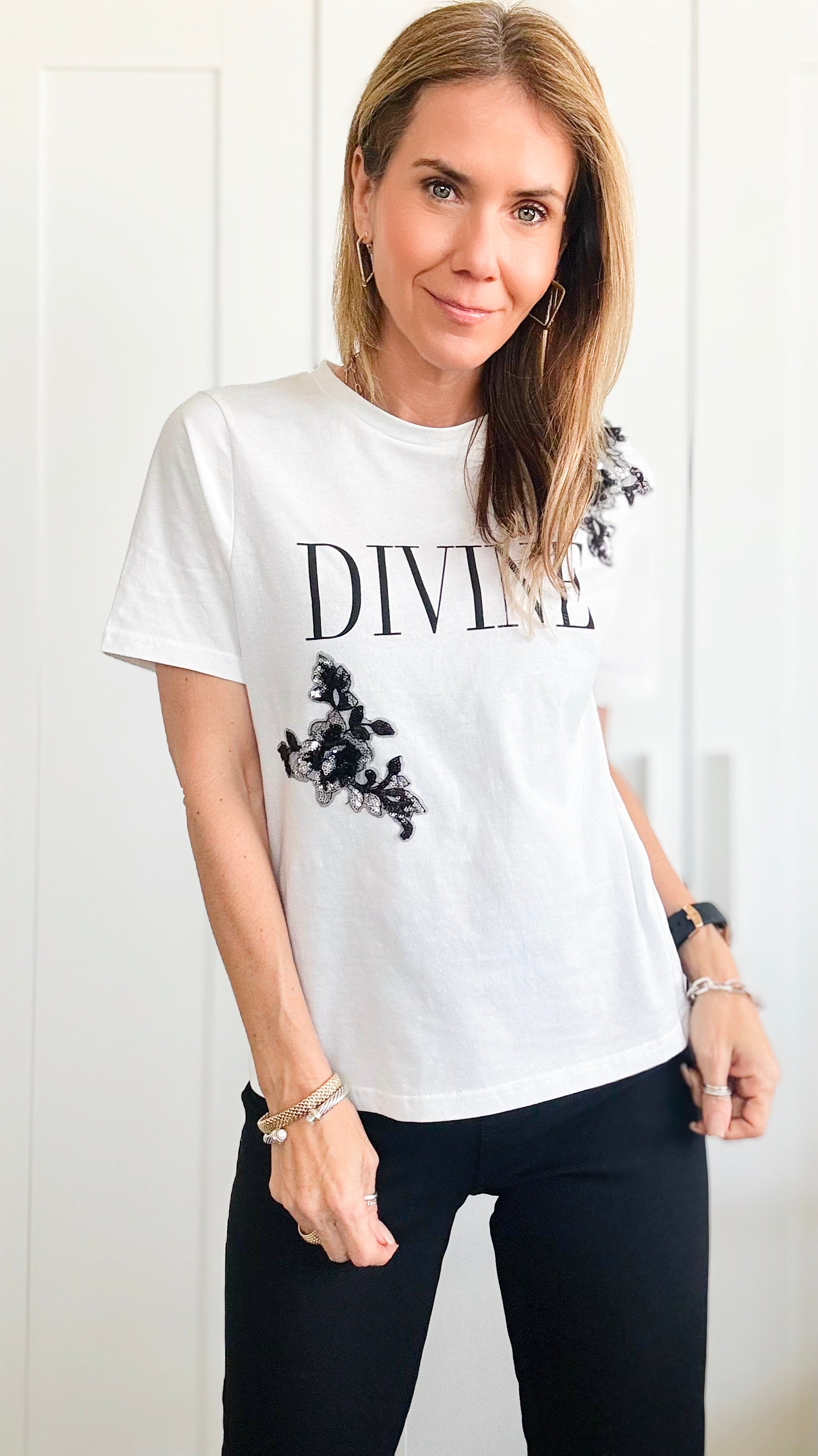 Divine Floral Embellished Top-110 Short Sleeve Tops-On Twelfth-Coastal Bloom Boutique, find the trendiest versions of the popular styles and looks Located in Indialantic, FL