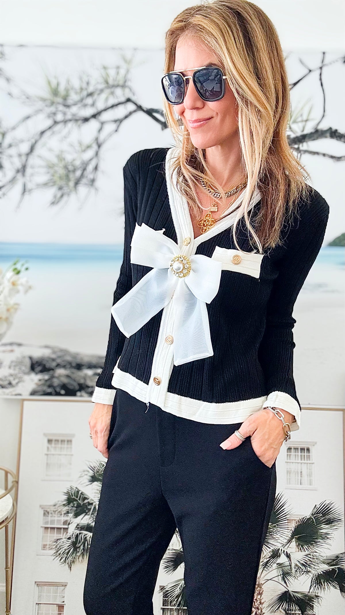 Bow Detailed Sweater Top-210 Loungewear/Sets-CBALY-Coastal Bloom Boutique, find the trendiest versions of the popular styles and looks Located in Indialantic, FL