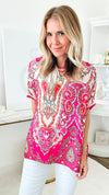 Italian Modern Boho Symmetrical Top - Fuchsia/Orange-Germany-Coastal Bloom Boutique, find the trendiest versions of the popular styles and looks Located in Indialantic, FL