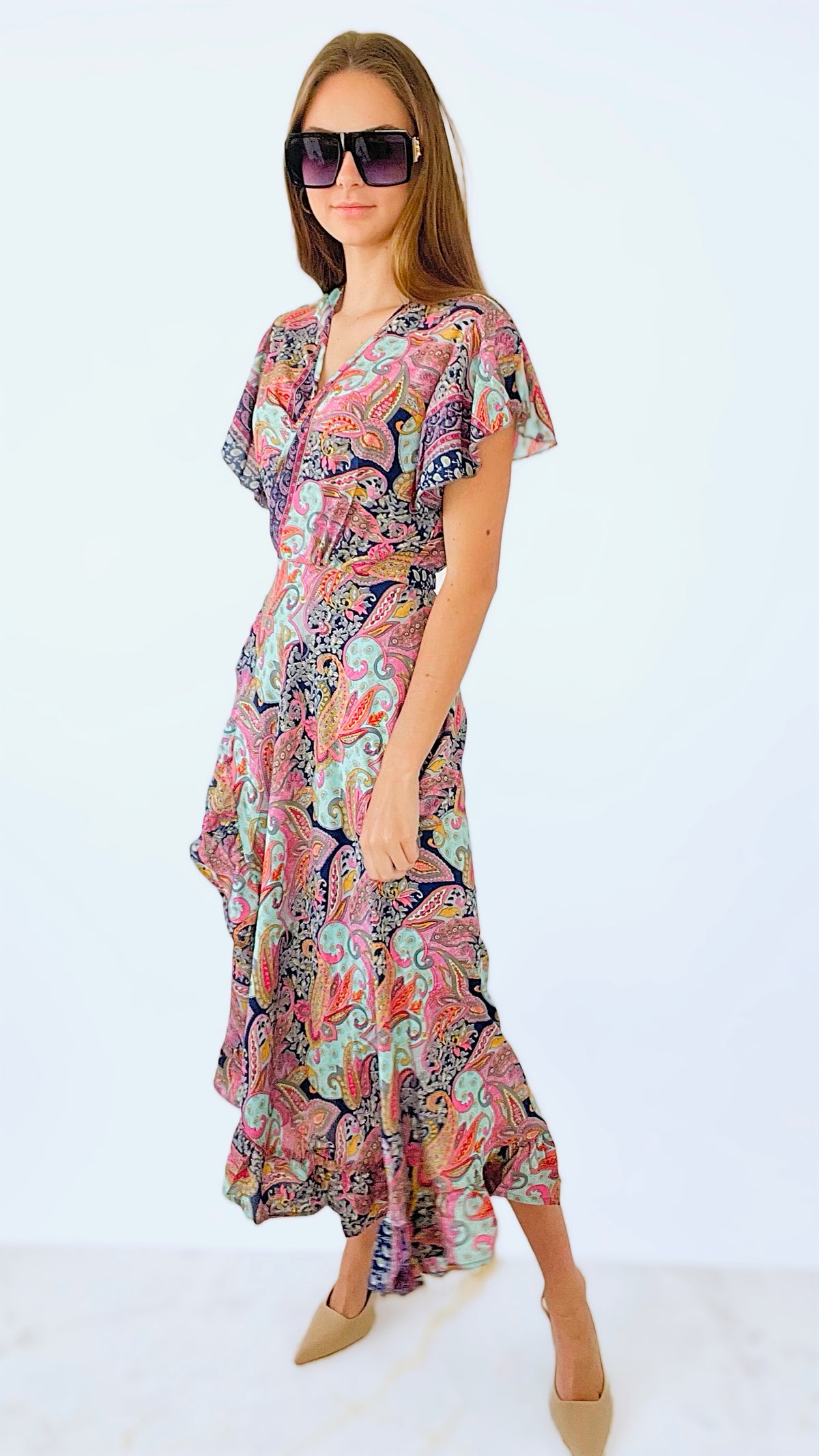 Pretty Paisley Italian Wrap Dress-200 Dresses/Jumpsuits/Rompers-Yolly-Coastal Bloom Boutique, find the trendiest versions of the popular styles and looks Located in Indialantic, FL