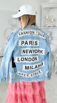 Fashion Tour Distressed Denim Jacket-160 Jackets-American Bazi-Coastal Bloom Boutique, find the trendiest versions of the popular styles and looks Located in Indialantic, FL