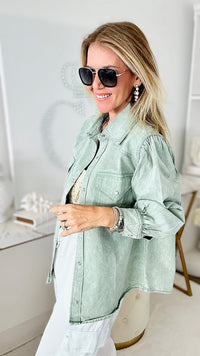 Girly Girl Cowgirl Shacket - Seafoam-130 Long Sleeve Tops-entro-Coastal Bloom Boutique, find the trendiest versions of the popular styles and looks Located in Indialantic, FL