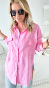 Oversized Double Pocket Blouse - Pink-130 Long Sleeve Tops-Love Tree Fashion-Coastal Bloom Boutique, find the trendiest versions of the popular styles and looks Located in Indialantic, FL
