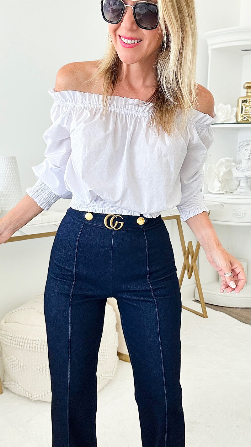 High Waist Wide Stretch Pants - Dark Blue-170 Bottoms-VALENTINE-Coastal Bloom Boutique, find the trendiest versions of the popular styles and looks Located in Indialantic, FL