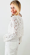 Rosettes Italian Bolero - White-140 Sweaters-Germany-Coastal Bloom Boutique, find the trendiest versions of the popular styles and looks Located in Indialantic, FL