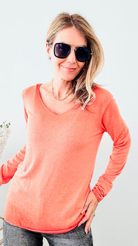 Recoleta Lurex Trim Italian Top- Orange-130 Long Sleeve Tops-Italianissimo-Coastal Bloom Boutique, find the trendiest versions of the popular styles and looks Located in Indialantic, FL