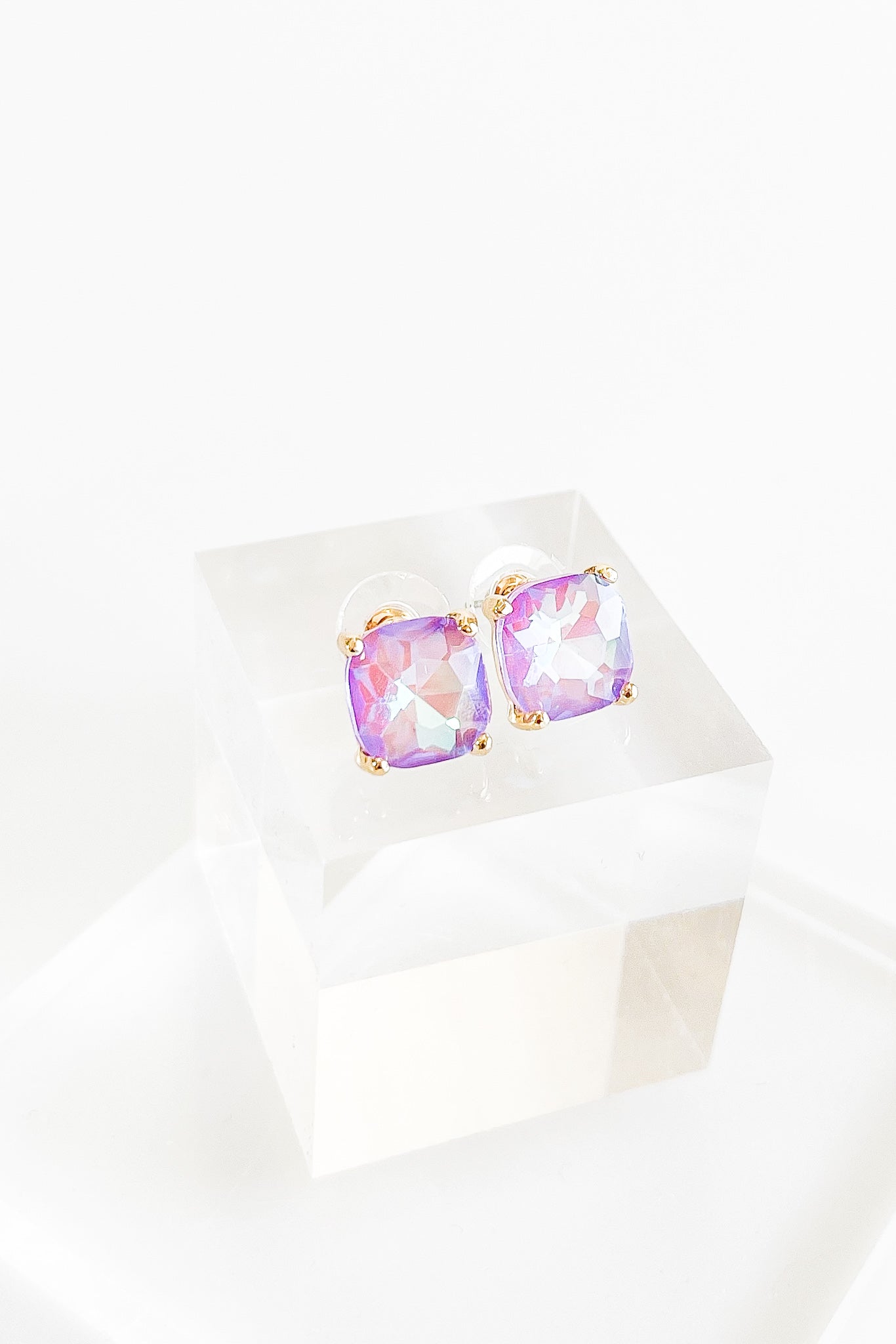 Cushion Stone Stud Evening Earrings - Purple-230 Jewelry-NYW-Coastal Bloom Boutique, find the trendiest versions of the popular styles and looks Located in Indialantic, FL