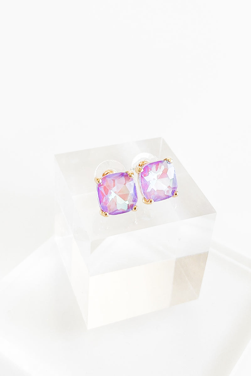 Cushion Stone Stud Evening Earrings - Purple-230 Jewelry-NYW-Coastal Bloom Boutique, find the trendiest versions of the popular styles and looks Located in Indialantic, FL