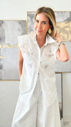 Floral Embroidery Sleeveless Buttoned Up Blouse-110 Short Sleeve Tops-LA ROS-Coastal Bloom Boutique, find the trendiest versions of the popular styles and looks Located in Indialantic, FL