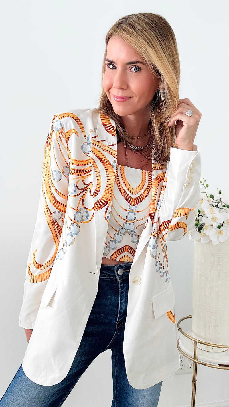 Jewelry Print Blazer & Crop Tube Top Set-160 Jackets-Her Bottari-Coastal Bloom Boutique, find the trendiest versions of the popular styles and looks Located in Indialantic, FL