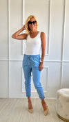 Spring Italian Jogger Pant - Steel Blue-180 Joggers-Italianissimo-Coastal Bloom Boutique, find the trendiest versions of the popular styles and looks Located in Indialantic, FL