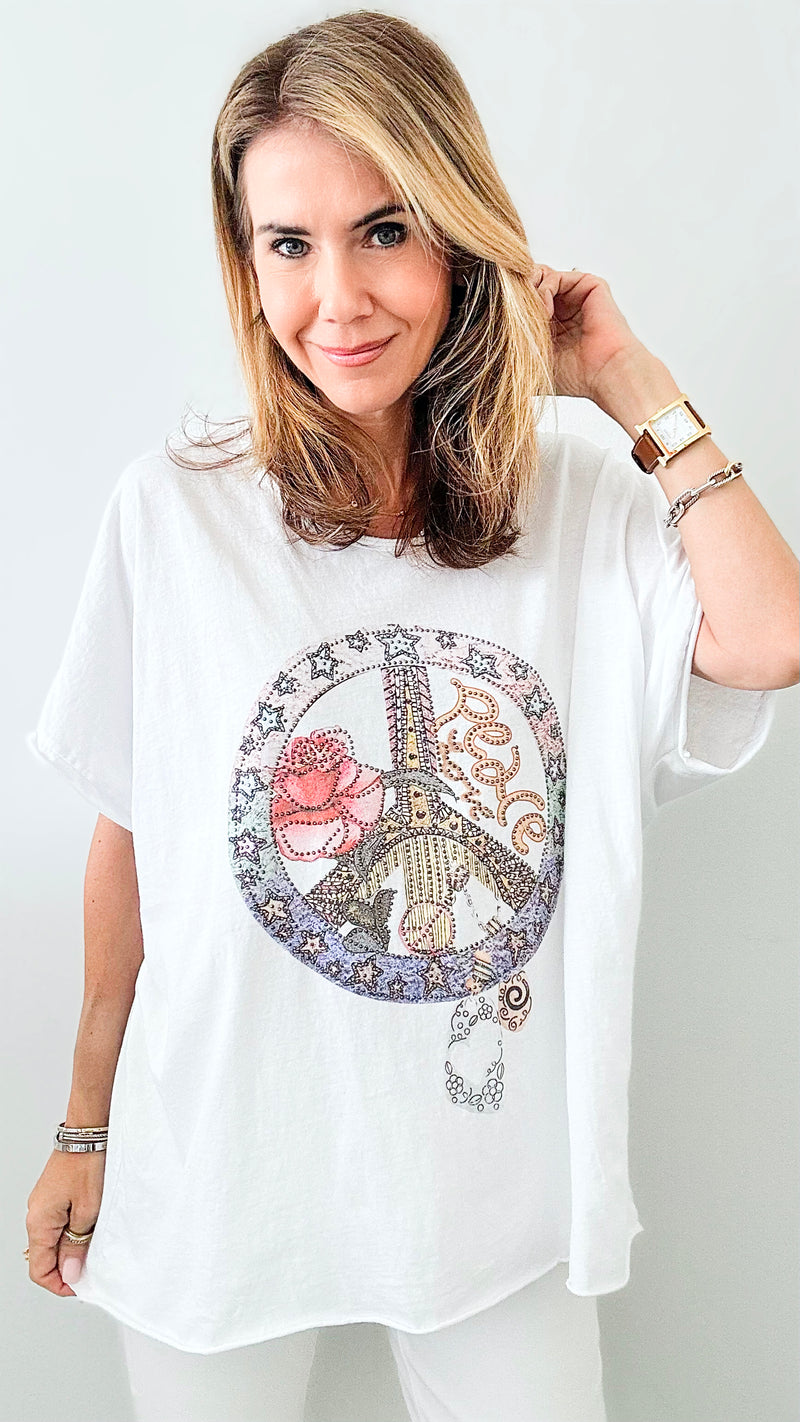 Peace For All Italian Graphic Tee-110 Short Sleeve Tops-Italianissimo-Coastal Bloom Boutique, find the trendiest versions of the popular styles and looks Located in Indialantic, FL