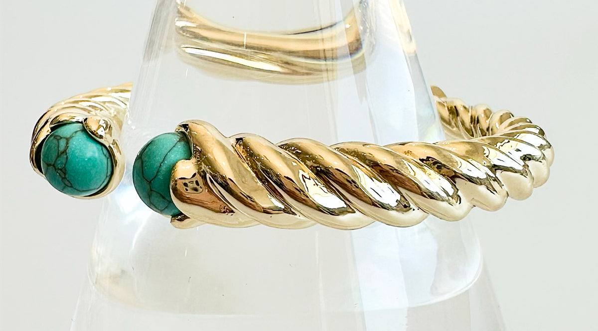 Cable Twist Turquoise Stone Tip Cuff Bracelet-230 Jewelry-GS JEWELRY-Coastal Bloom Boutique, find the trendiest versions of the popular styles and looks Located in Indialantic, FL