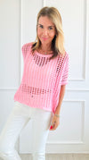 Crochet Short-Sleeved Top - Pink-110 Short Sleeve Tops-BIBI-Coastal Bloom Boutique, find the trendiest versions of the popular styles and looks Located in Indialantic, FL