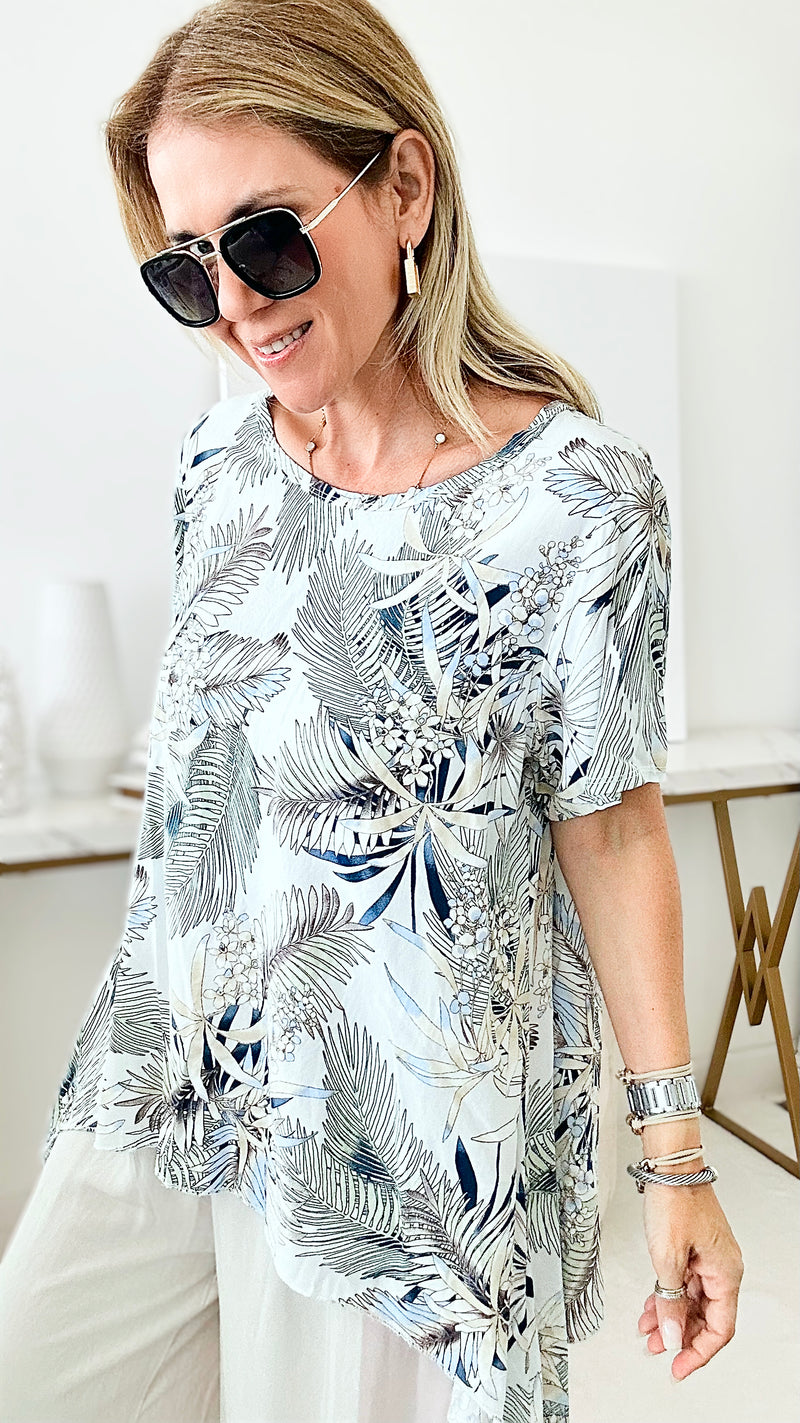 Tropical Palms Italian Top-110 Short Sleeve Tops-Coastal Bloom-Coastal Bloom Boutique, find the trendiest versions of the popular styles and looks Located in Indialantic, FL