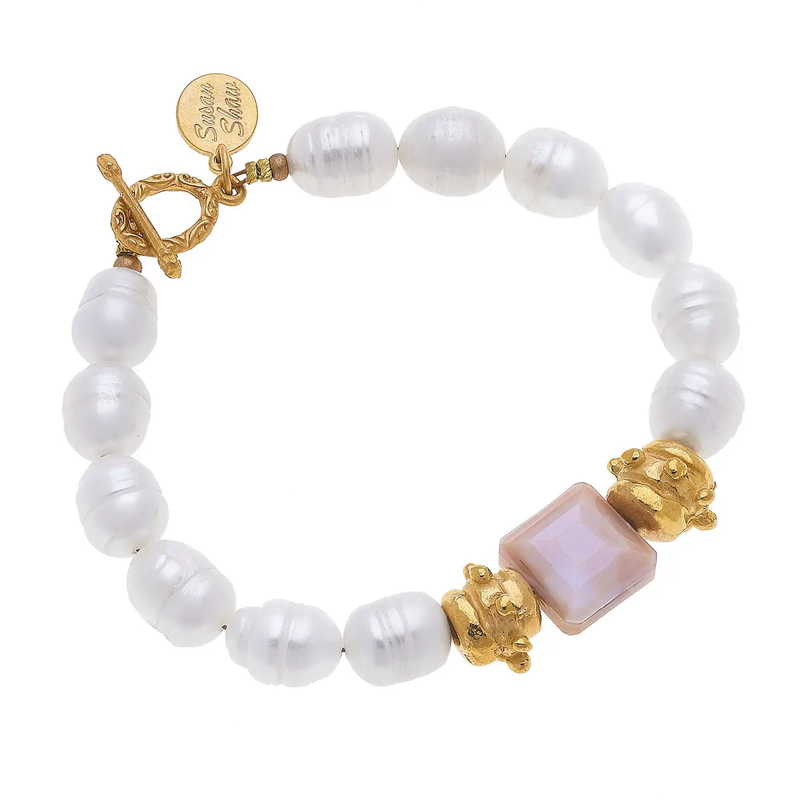 London Pearl Blush Crystal Bracelet - Susan Shaw-230 Jewelry-SUSAN SHAW-Coastal Bloom Boutique, find the trendiest versions of the popular styles and looks Located in Indialantic, FL