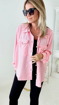 Casually Sophisticated Tweed Shacket - Pink-160 Jackets-HYFVE-Coastal Bloom Boutique, find the trendiest versions of the popular styles and looks Located in Indialantic, FL