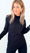 Asymmetric Textured Top - Black-130 Long Sleeve Tops-Glam-Coastal Bloom Boutique, find the trendiest versions of the popular styles and looks Located in Indialantic, FL