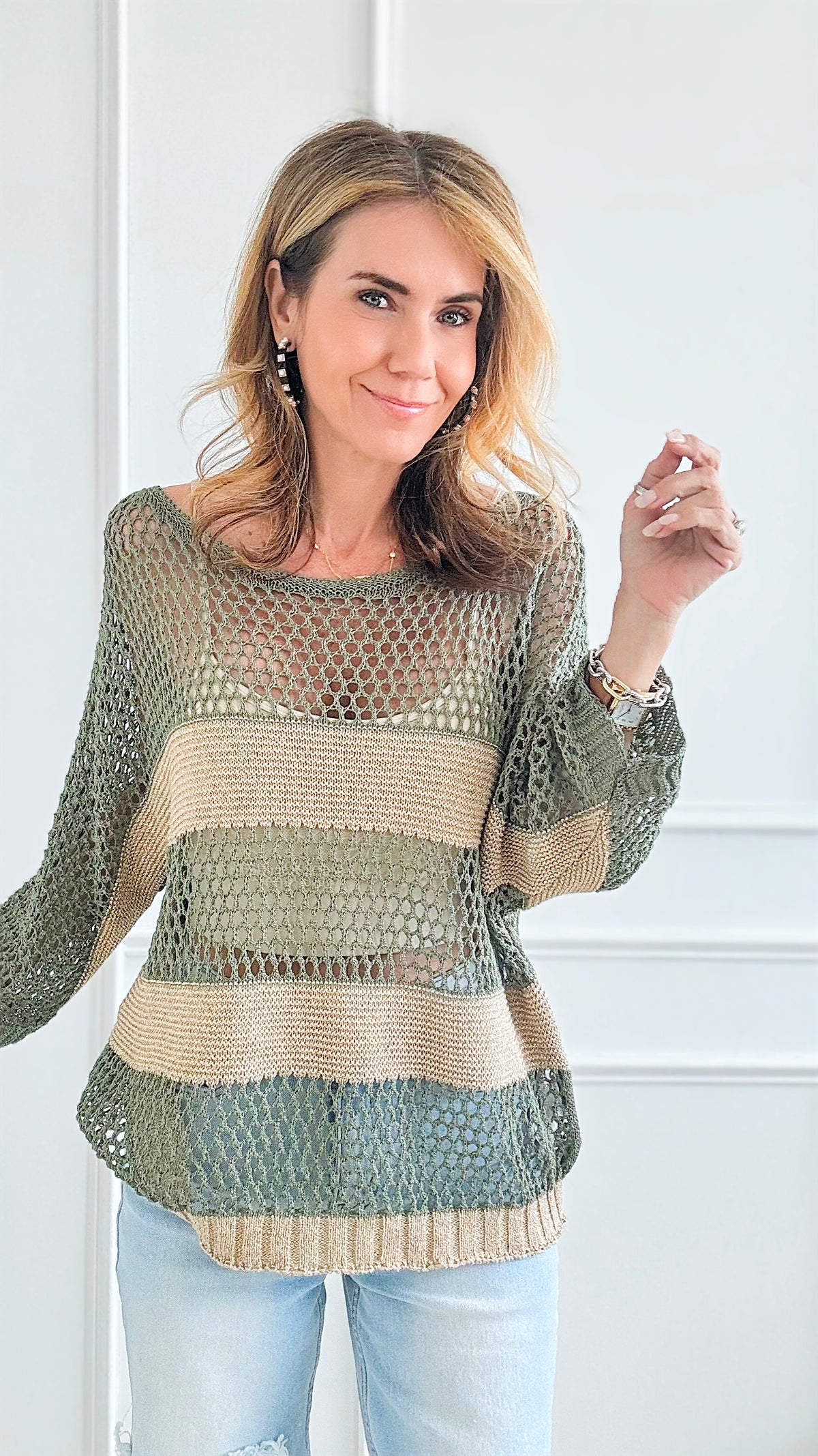 Metallic Stripe Italian Crochet - Olive-170 Bottoms-Germany-Coastal Bloom Boutique, find the trendiest versions of the popular styles and looks Located in Indialantic, FL