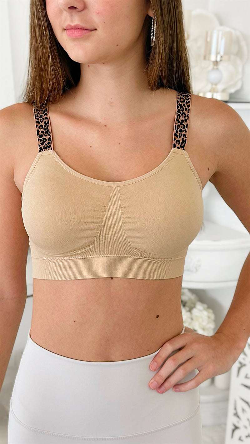 One Size Nude Animal Print Strap Bra-220 Intimates-Strap-its-Coastal Bloom Boutique, find the trendiest versions of the popular styles and looks Located in Indialantic, FL